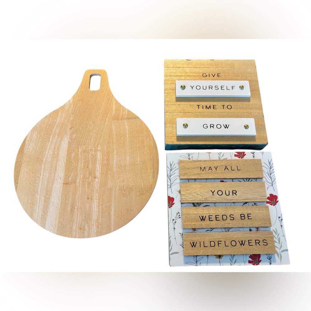 Decorative Wooden Cutting Board with Floral Print and Inspirational Garden Signs